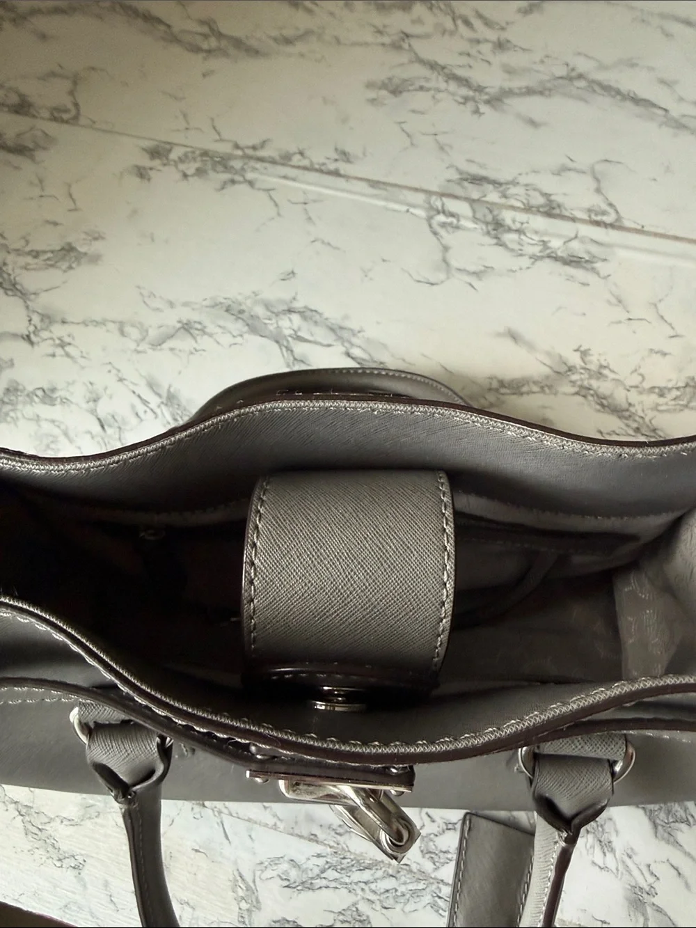 Michael Kors Charcoal Saffiano Leather Satchel with Silver Hardware